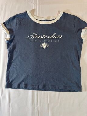 Hollister Navy Tee with White Trim & Amsterdam Script